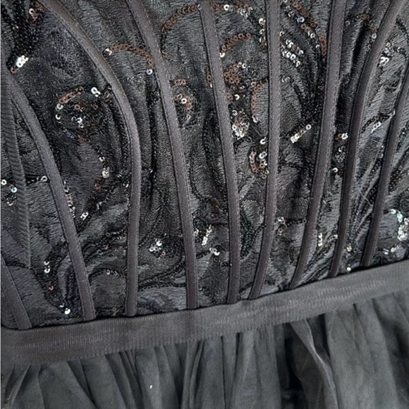 Ieena Mac Duggal Black Sequin Bustier Tier Tulle Prom Formal Ball Gown 16 - Picture 5 of 7